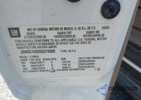 2005 Chevrolet Suburban 1500 Lt from USA, damaged, VIN 3GNEC16Z65G270000